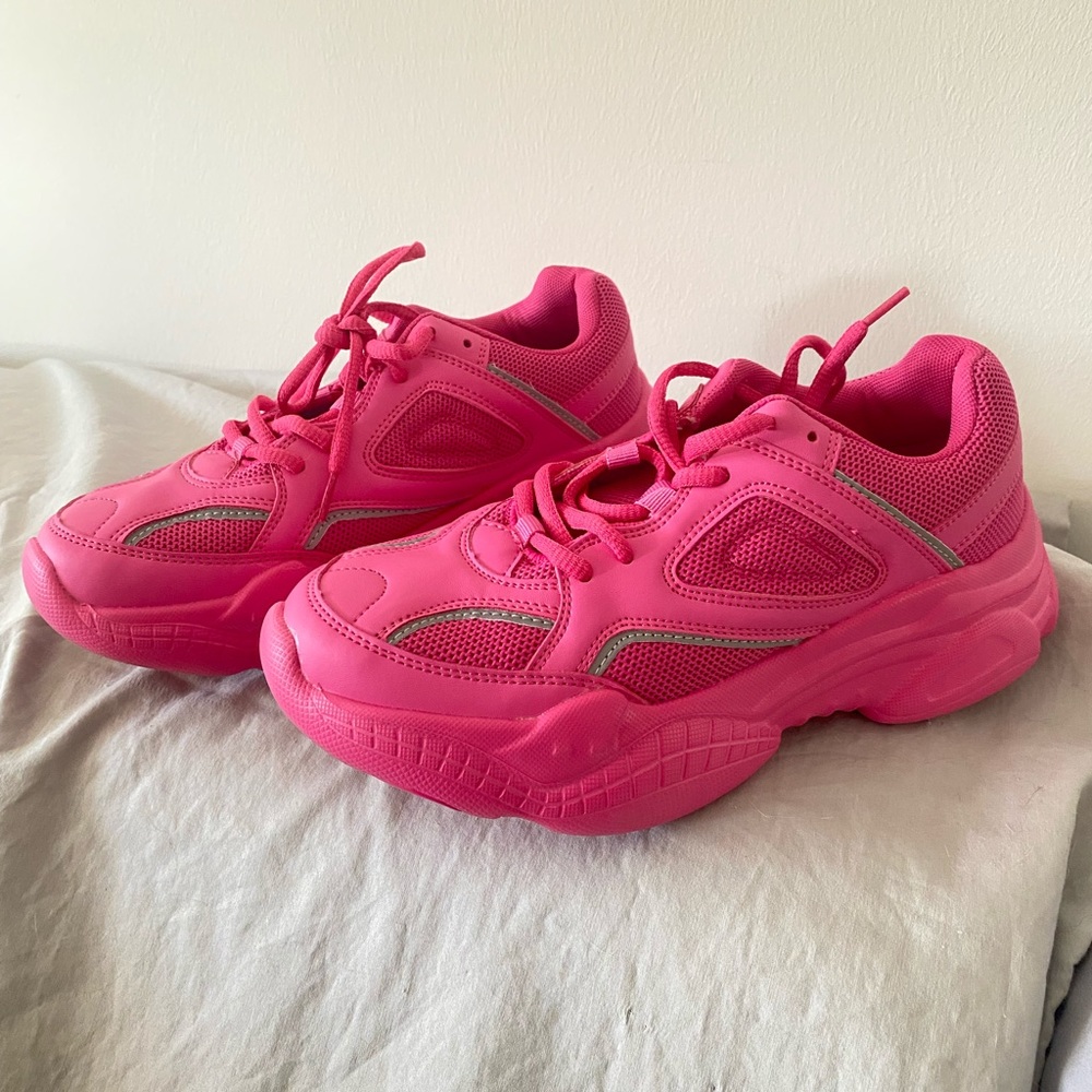 PLT Hot Pink Reflective Chunky Sneakers